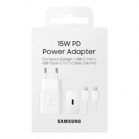 Kit Chargeur Type-C / Type-C Samsung 15W Blanc EP-T1510XWE - Retail Box (Origine)