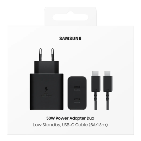Kit Chargeur Type-C / Type-C Samsung T5020XBE 50W - 5A/1.8M - Noir - Retail Box (Origine)