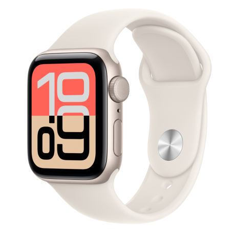 Montre Connectée Apple Watch Series SE 3 Cellulaire 44mm Aluminium Lumière stellaire Avec Bracelet Sport M/L - Neuf